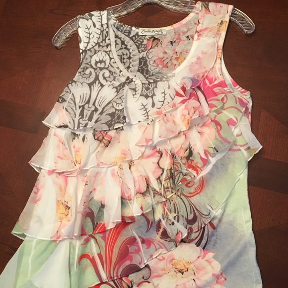 Claudia Richard Tops - Claudia Richard ruffled floral tank top.